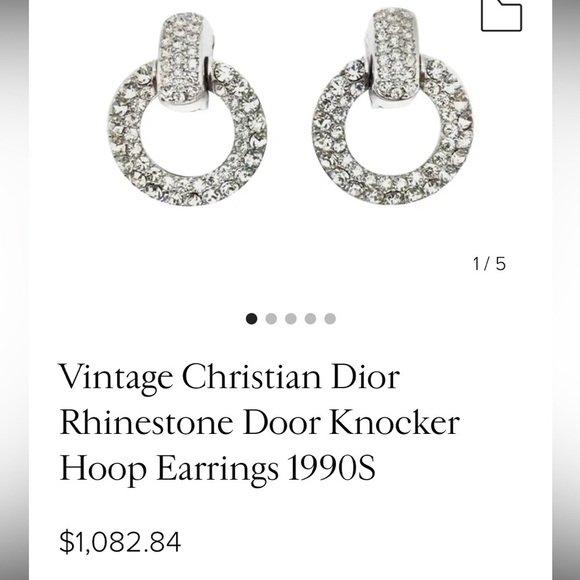 NWT Vintage 90’s DIOR Christian Dior Rhinestone Pave Door Knocker Hoop Earrings - Picture 1 of 4